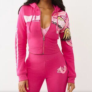 TRUE RELIGION X VON DUTCH CRYSTAL SHRUNKEN ZIP HOODIE